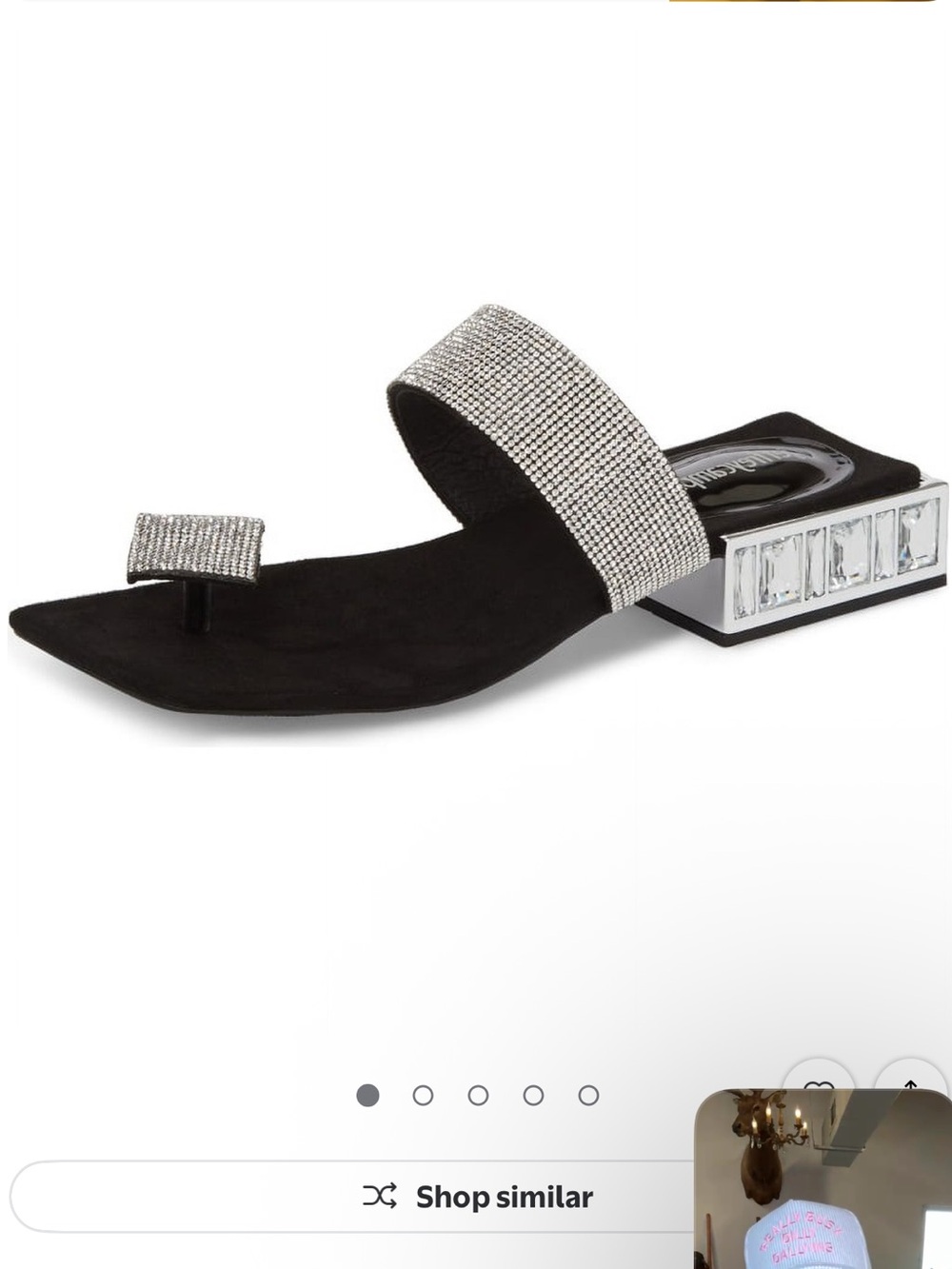 Jeffrey Campbell Black Rhinestone Toe-Ring Slide with Crystal Accent Heel